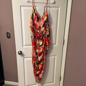 SHEIN Asymmetrical Floral Dress - Red and Green